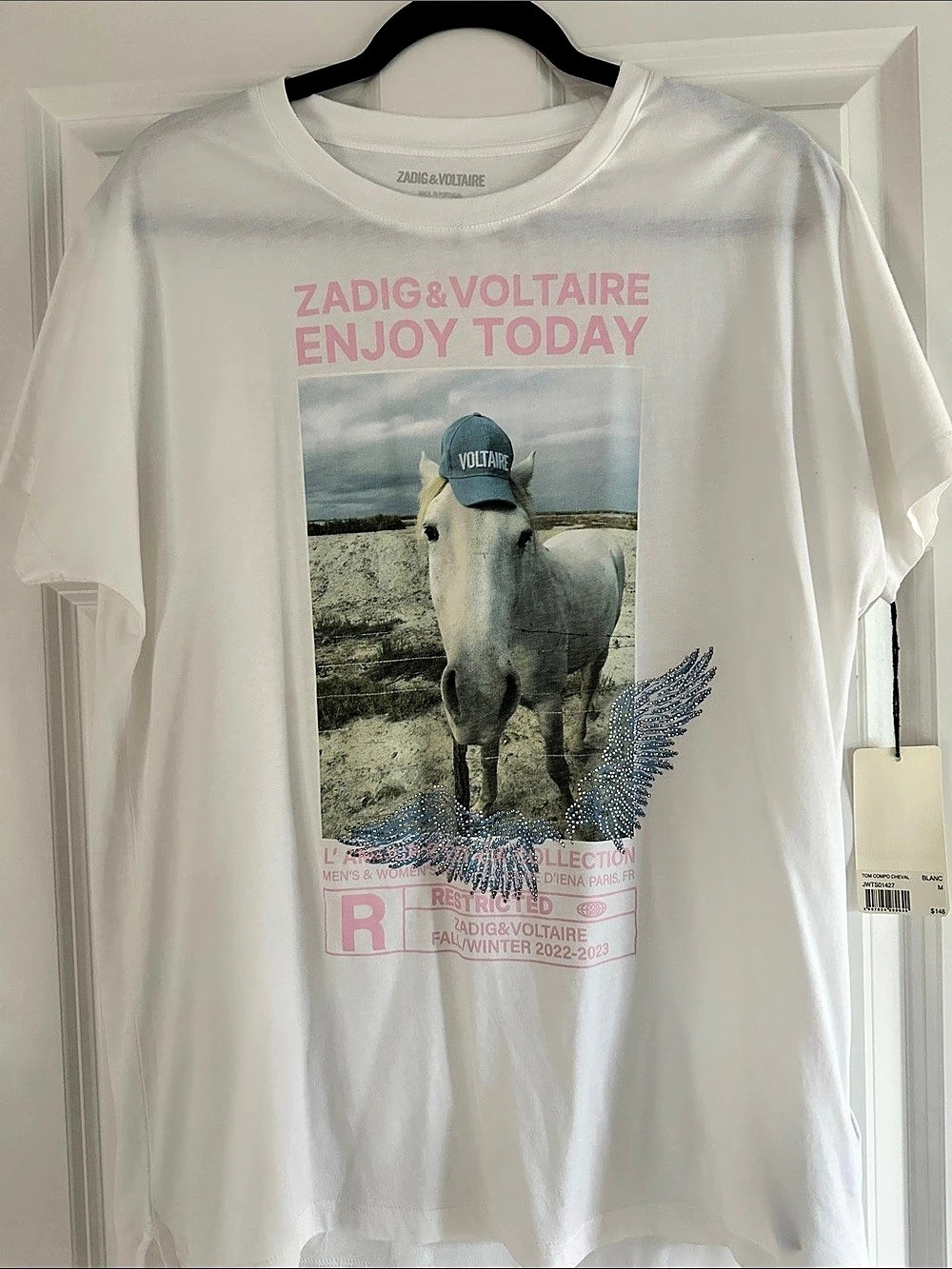Zadig & Voltaire Zoe Horse T-Shirt White & Pink Medium